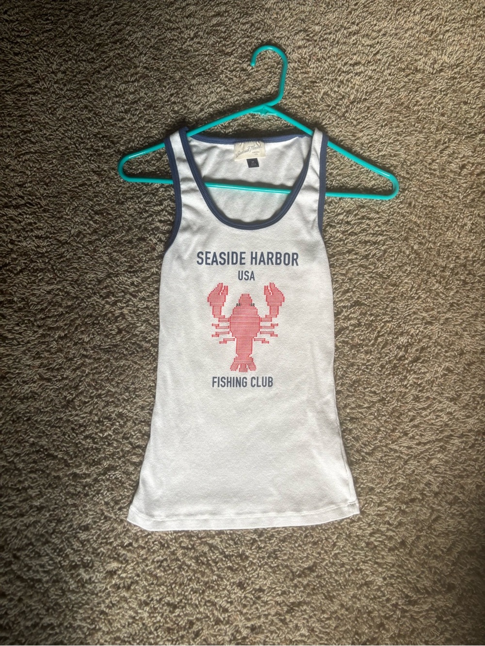 Universal Thread White Tank with Navy Trim and Pink Lobster Graphic